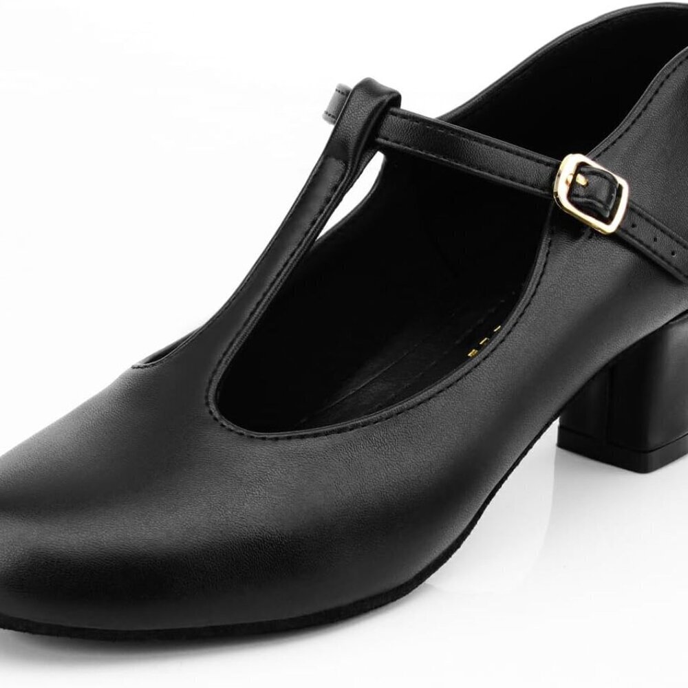 Women’s Leather Ballroom Dance Shoes T-Strap Latin Salsa Tango Flamenco